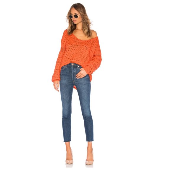 NWOT FREE PEOPLE Crashing Waves Knit Pullover in Orangy Red, XS - Picture 2 of 13